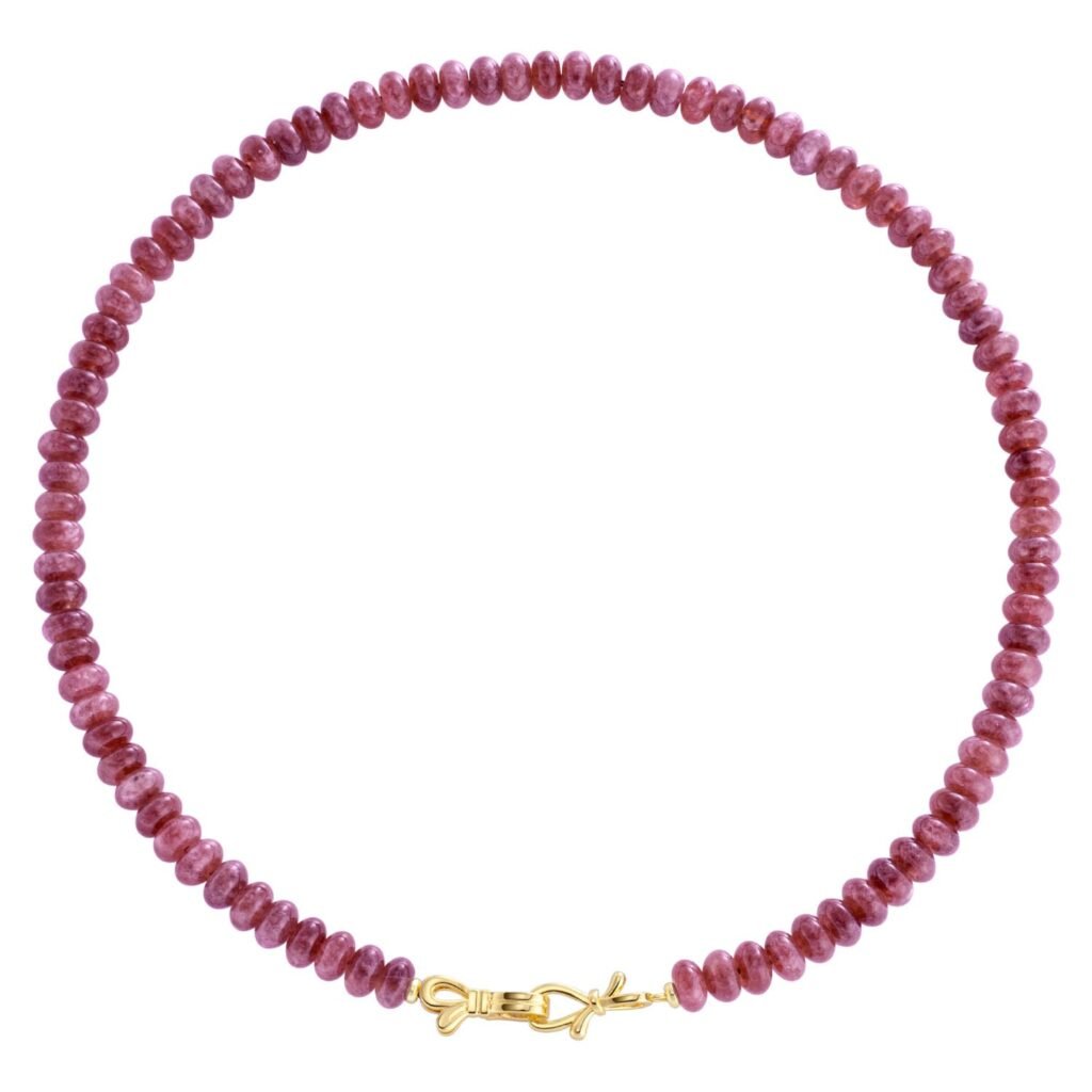 Ruby Gemstone Beaded Choker Necklace for Women 14K Gold Bow Birthstone Beads Chokers