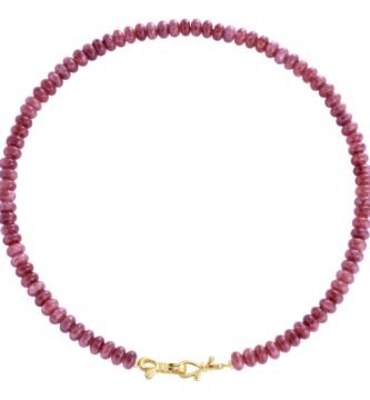 Ruby Gemstone Beaded Choker Necklace for Women 14K Gold Bow Birthstone Beads Chokers