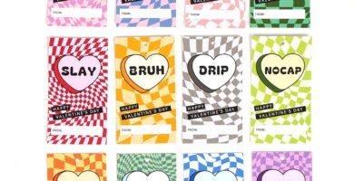 Candy Hearts Slang Words Valentine's Day Cards for School, Gen Alpha Kids, Teens, Tweens, Bulk Valentines Day Gifts, 2 x 3.9 inches, Set of 24 cards