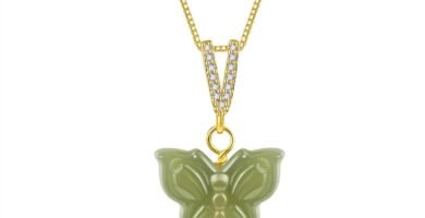 Natural Hetian Jade Necklace for Women, Butterfly Pendant Necklace Simple Fresh Necklace Choker Pendant Handmade Jewelry (S925 Sterling Silver Gold Plated)