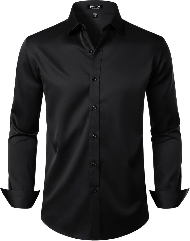 Men's Stretch Wrinkle Free Dress Shirts Formal Wedding Prom Slim Fit Long Sleeve Button Down Shirt
