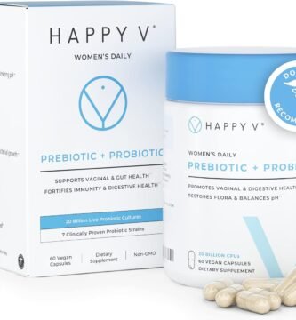 Happy v Dr. Formulated Vaginal Probiotics for Women, Clinically Proven Womens Probiotic for Vaginal Health & pH Balance Complex, Natural BV Treatment & Yeast Infection Prebiotics, 60 Vegan Capsules