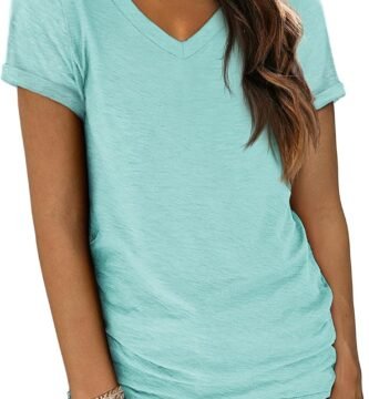 ATHMILE T Shirts Short Sleeve V Neck Tees for Women Fashion Tops Trendy Lightweight Soft Casual Summer Outfits Clothes 2025