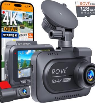 ROVE R2-4K DUAL Dash Cam Front and Rear, STARVIS 2 Sensor, FREE 128GB Card Included, 5G WiFi - up to 20MB/s Fastest Download Speed with App, 4K 2160P/FHD Dash Camera for Cars, 3" IPS, 24H Parking Mode