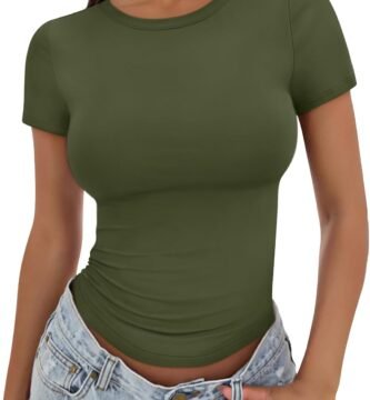 Trendy Queen Womens Basic T Shirts Summer Tops 2025 Crop Short Sleeve Y2k Tee Cute Gym Fashion Workout Clothes
