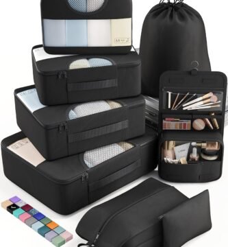 Veken 8 Set Packing Cubes for Travel, Suitcase Essentials Organizer Bags Set for Luggage, Road Trip Travel Accessories in 4 Sizes (Extra Large, Large, Medium, Small), Black
