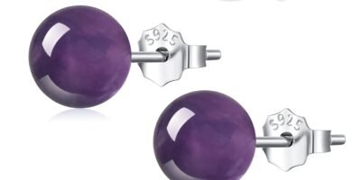 Natural Amethyst Earrings Sterling Silver - 6mm Amethyst Gemstone Stud Earrings, Purple Healing Crystal Earrings Handmade Birthstone Jewelry Valentine's Day Gifts for Her