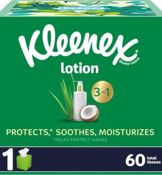 Kleenex Soothing Lotion Facial Tissues with Coconut Oil, Aloe & Vitamin E, 1 Cube Box, 60 Tissues per Box, 3-Ply (60 Total Tissues)