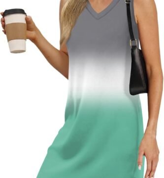 KUIOLYPOER Summer Dresses for Women 2025 V-Neck Sleeveless Sundress Trendy Casual Vacation Beach Dress with Hem Split