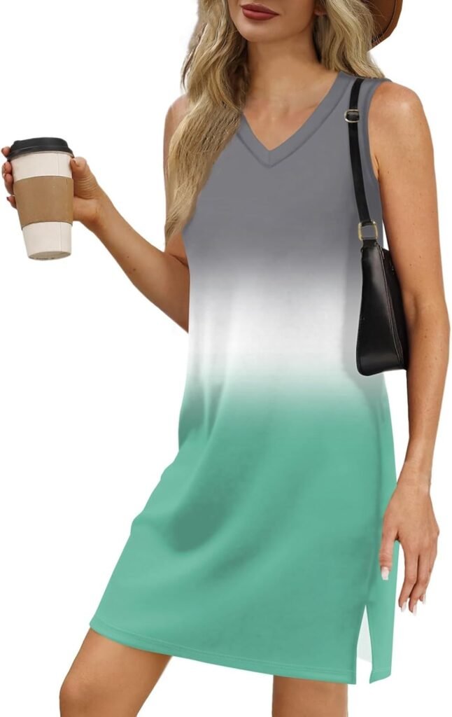 KUIOLYPOER Summer Dresses for Women 2025 V-Neck Sleeveless Sundress Trendy Casual Vacation Beach Dress with Hem Split