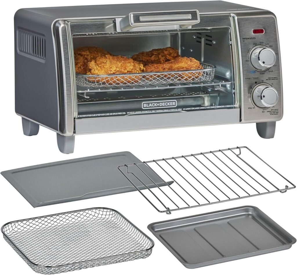 BLACK+DECKER 4-Slice Crisp 'N Bake Air Fry Toaster Oven,TO1787SS-RFP, 4-Slice, 5 Cooking Functions, 30 Minute Timer, Stainless Steel