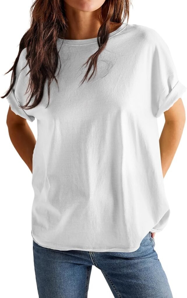 EVALESS Womens Fashion Summer Tops 2025 Crewneck Short Sleeve T Shirts