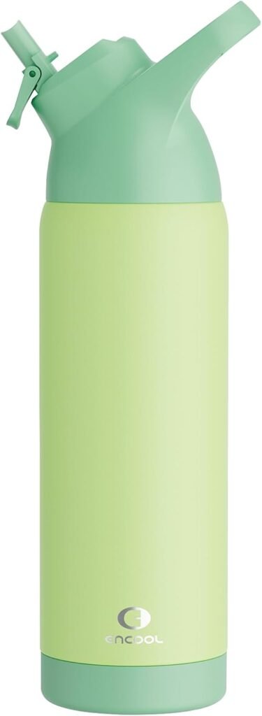 Insulated Water Bottle with Straw - Encool Stainless Steel Water Bottle, Reusable Leakproof and BPA-Free for Sports, Travel, Cold for 24 Hours, 24 oz, Avocado Green