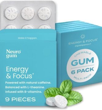 NeuroGum Energy Caffeine Gum (54 Pieces) - Sugar Free with L-theanine + Caffeine + Vitamin B12 & B6 - Nootropic Energy & Focus Supplement for Women & Men - Peppermint Flavor (Packaging May Vary)