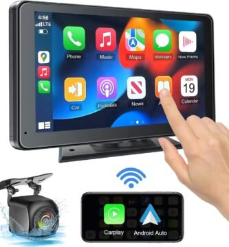 Portable Newest Wireless Apple CarPlay and Android Auto Screen for Car, 7" HD Touch Screen Car Stereo with Mirror Link, Bluetooth 5.2, Backup Camera, AUX,FM Transmitter for All Vehicle