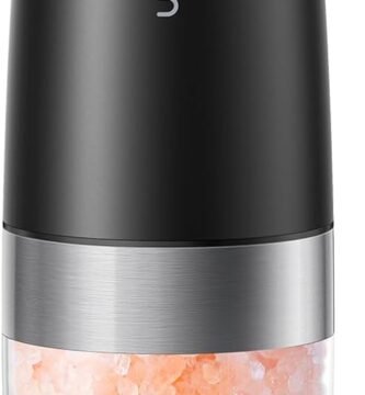 Sangcon Gravity Electric Pepper and Salt Grinder Mill Automatic Shaker Grinder with LED Light, Battery Powered Adjustable Coarseness One Hand Operation, Upgraded Larger Capacity, 1pc