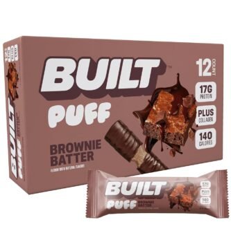 Built Bar, Puff Protein Bars, Brownie Batter Puff, 17g Protein Snacks, On-The-Go Bars, Only 140 Calories, 6g Sugar, Collagen, Gluten Free, 12 Count