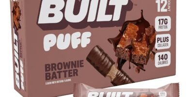 Built Bar, Puff Protein Bars, Brownie Batter Puff, 17g Protein Snacks, On-The-Go Bars, Only 140 Calories, 6g Sugar, Collagen, Gluten Free, 12 Count