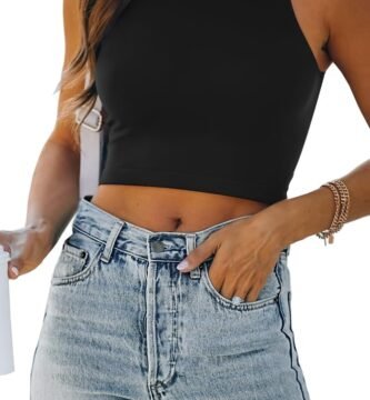 EFAN Womens Sexy Sleeveless High Neck Crop Tops Workout Cute Racerback Cropped Tank Tops Summer Clothes Teen Girls