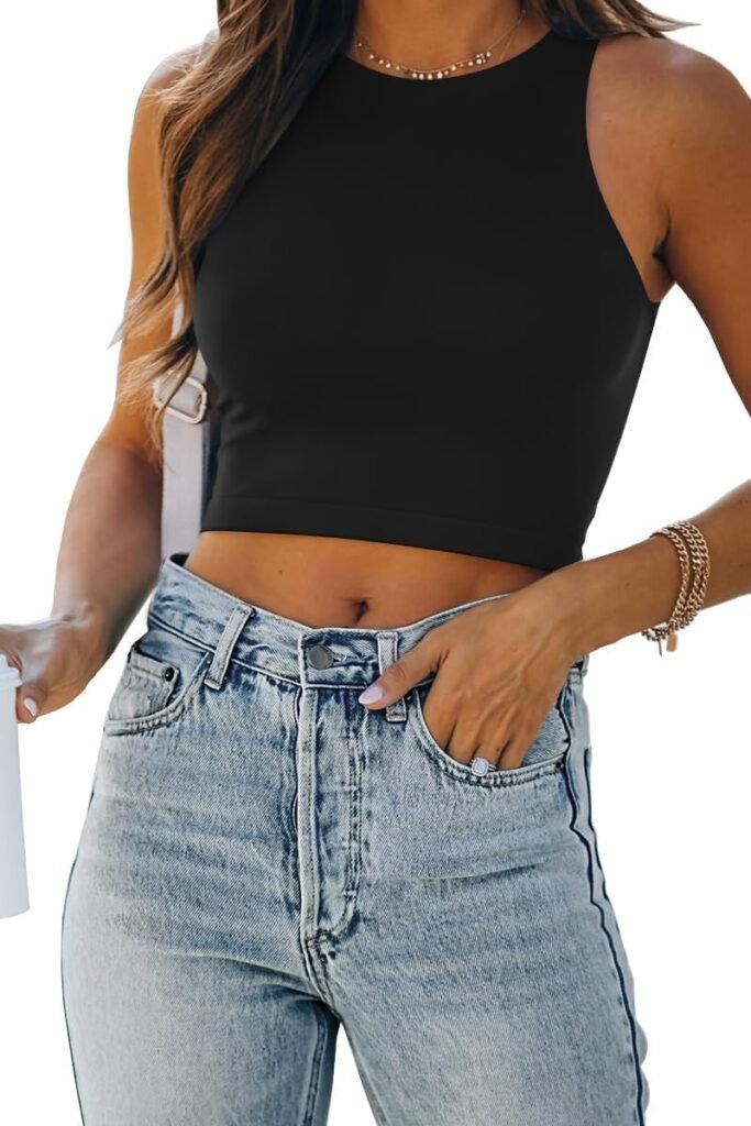 EFAN Womens Sexy Sleeveless High Neck Crop Tops Workout Cute Racerback Cropped Tank Tops Summer Clothes Teen Girls
