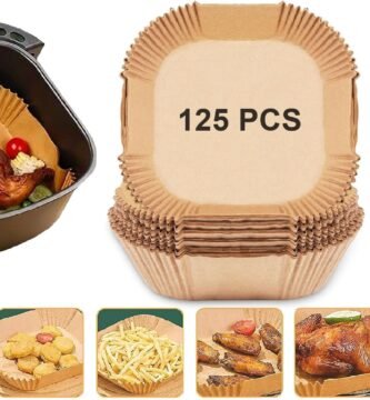 Air Fryer Paper Liners, 125PCS Non-stick Disposable Liners, Baking Paper for Air Fryer Oil-proof, Water-proof, Food Grade Parchment for Baking Roasting Microwave (8inch-Square)