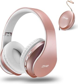 ZIHNIC Bluetooth Headphones Over-Ear, Foldable Wireless and Wired Stereo Headset Micro SD/TF, FM for Cell Phone,PC,Soft Earmuffs &Light Weight for Prolonged Wearing(Rose Gold)