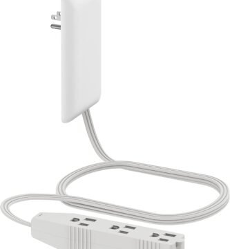 LIDER Flat-Face Outlet Extender with 3 Receptacles, Ultra-Thin Wall Plate Plug with Cord Extender and 3-Outlet Power Strip, 3ft Cord, LWE3-315-W, White