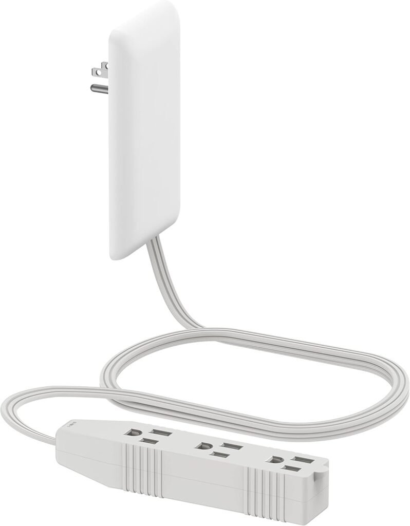 LIDER Flat-Face Outlet Extender with 3 Receptacles, Ultra-Thin Wall Plate Plug with Cord Extender and 3-Outlet Power Strip, 3ft Cord, LWE3-315-W, White