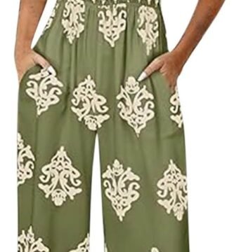 Women's Casual Loose Overalls Jumpsuits One Piece Sleeveless Printed Wide Leg Long Pant Rompers with Pockets