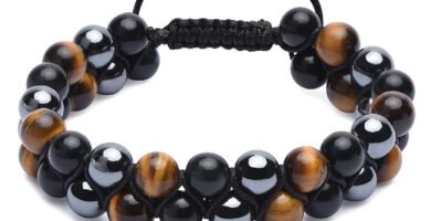 HASKARE Triple Protection Bracelet, Genuine Tigers Eye Black Obsidian and Hematite 8mm Beads Bracelet for Men Women, Crystal Jewelry Stone Bracelets Christmas Gifts for Men Bring Luck Prosperity