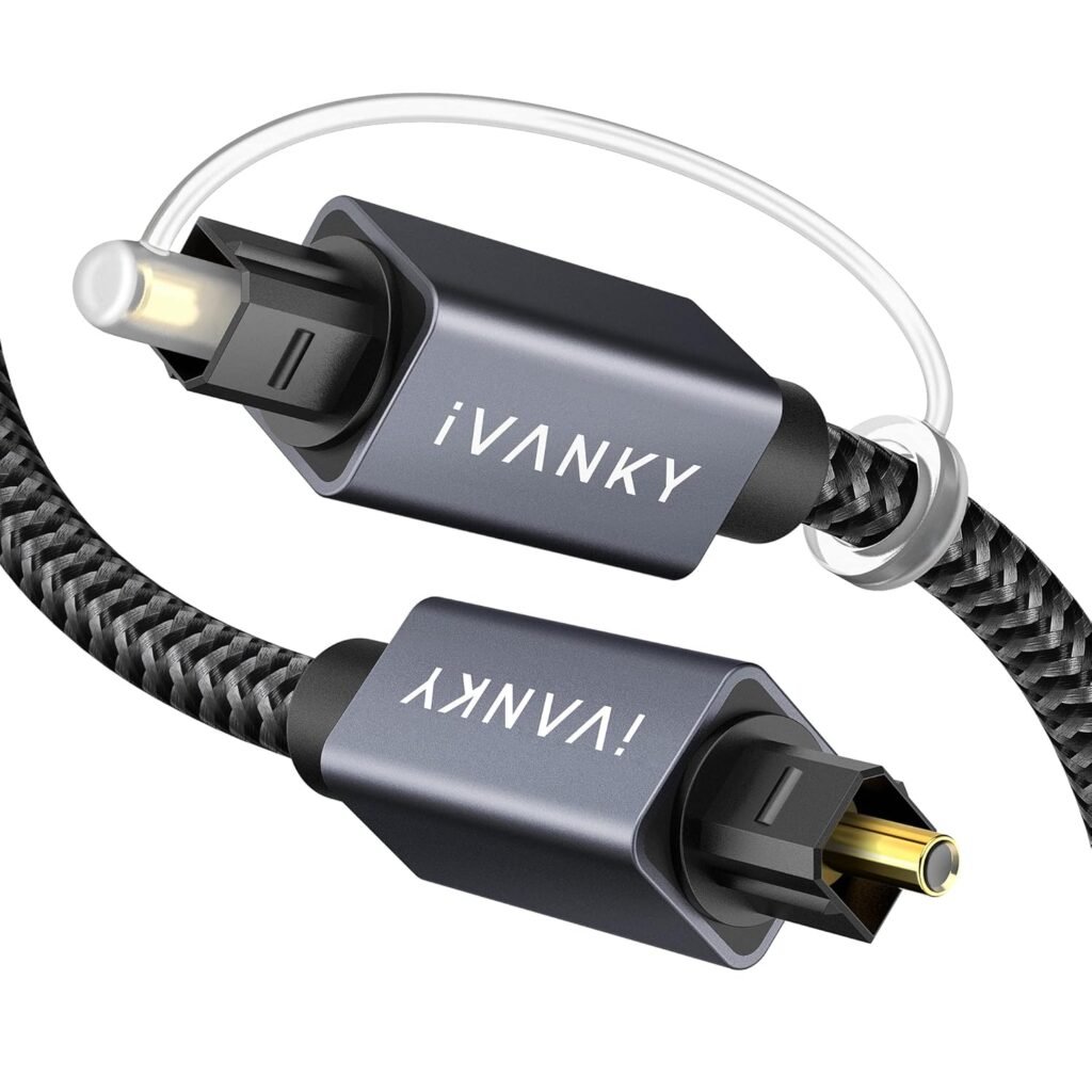 IVANKY Optical Audio Cable 10ft/3M Long Digital Audio Optical Cable for Soundbar, S/PDIF Toslink Fiber Optic Cord [Braided, Gold-Plated Connectors, CL3 Rated] for TV, Home Cinema, Xbox/PS4, Sonos