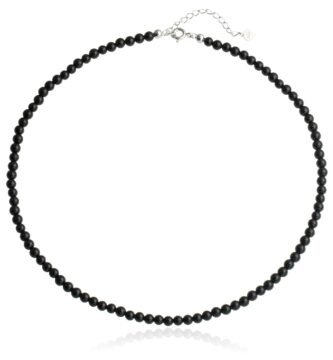 Natural Black Onyx Choker Necklace Sterling Silver 4MM Round Beads Strand Necklace for Women