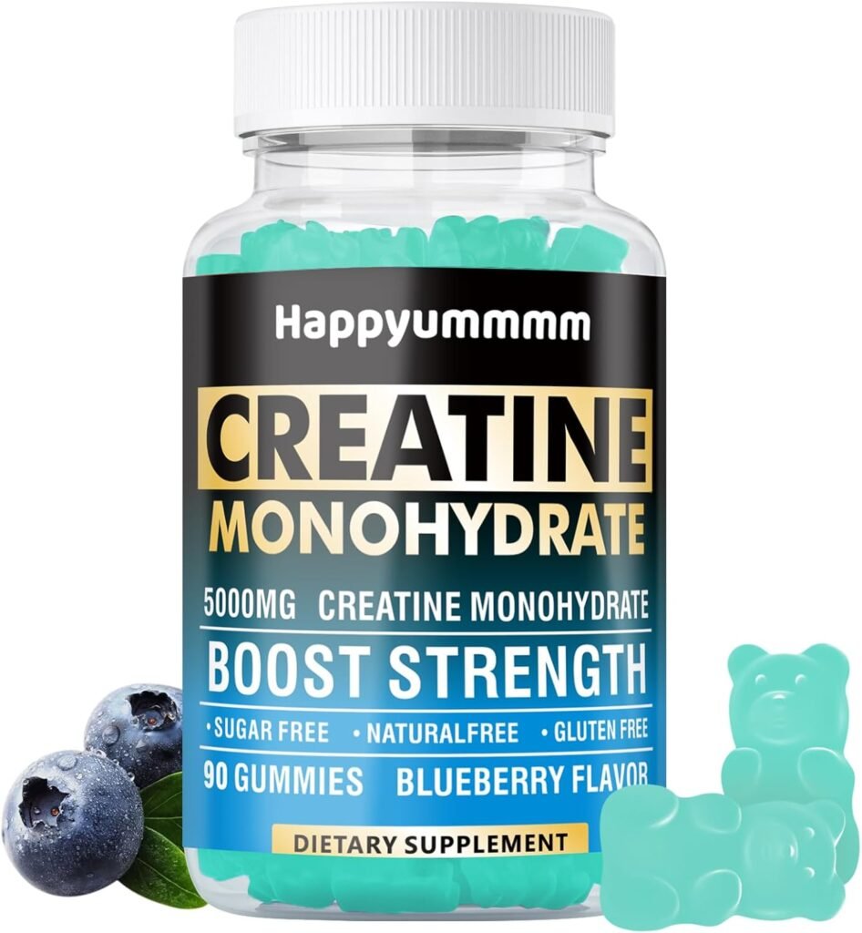 Creatine Monohydrate Gummies 5000mg for Men & Women, Chewables Creatine Monohydrate for Muscle Strength, Muscle Builder, Energy Boost, Pre-Workout Supplement(90 Count)-Blueberry