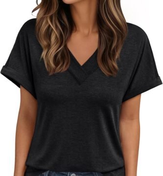 AUTOMET Womens Tops Short Sleeve T Shirt Summer V Neck Casual Top 2025 Spring Cute Basic Trendy Outfits Fashion