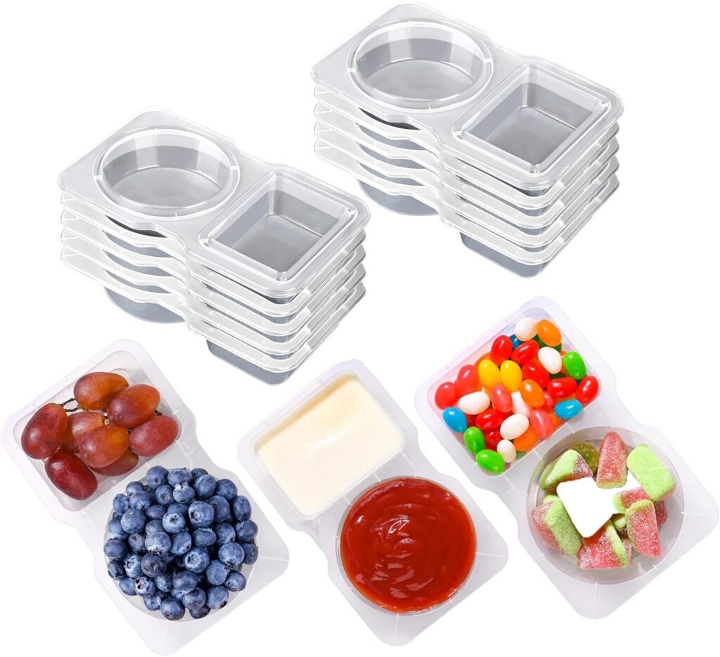 10PCS Double Compartment Condiment Container With Lids - Reusable Snack Pack Containers for Take-out Sauces