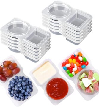 10PCS Double Compartment Condiment Container With Lids - Reusable Snack Pack Containers for Take-out Sauces
