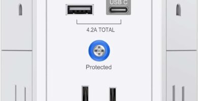 5 Outlet Extender Multi Plug Wall Outlets with 4 USB Charging Ports (1 USB C Outlet), 3 Sided 1680J Surge Protector Power Strip USB Wall Charger for Home, Office, Travel, ETL Listed, White