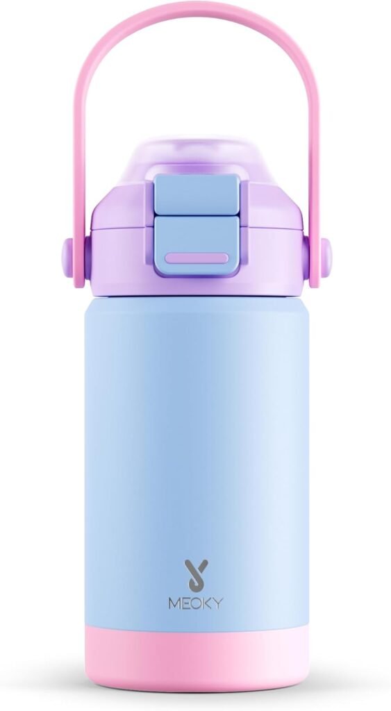 Meoky Kids Water Bottle for School: 14 oz Insulated Water Bottle with Straw and Spout Lid - 100% Leakproof Stainless Steel Water Bottle BPA-Free for Travel Sports - Toddlers Girls, Bluebell