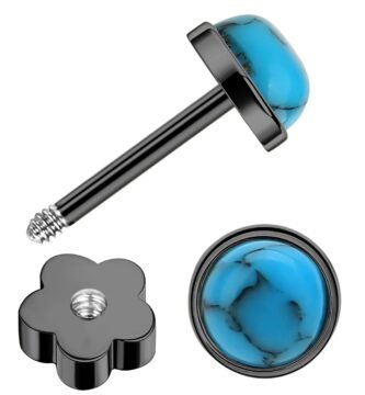G23 Titanium Handmade Turquoise Stud Earrings for Sensitive Skin Hypoallergenic Women Flat Back Nap Earrings Studs 20G Screw Back Cartilage Stud Earrings (Black, Blue Turquoise)