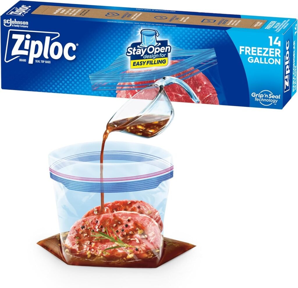 Ziploc Gallon Food Storage Freezer Bags, New Stay Open Design with Stand-Up Bottom, Easy to Fill, 14 Count