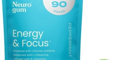 NeuroGum Energy Caffeine Gum (90 Pieces) - Sugar Free with L-theanine + Natural Caffeine + Vitamin B12 & B6 - Nootropic Energy & Focus Supplement for Women & Men - Keto & Vegan, Peppermint Flavor