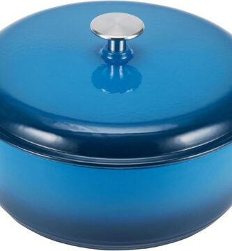 Amazon Basics Cast Iron Dutch Oven Pot with Lid, Enameled, Round, Dual Handles, Heavy-Duty, Small, 4.3-Quart, Blue