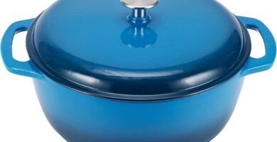 Amazon Basics Cast Iron Dutch Oven Pot with Lid, Enameled, Round, Dual Handles, Heavy-Duty, Small, 4.3-Quart, Blue