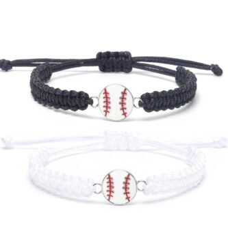 MANYC 2pcs Braided Sport Bracelets, Sports Accessories Adjustable, Baseball, Volleyball, Basketball, Soccer, Football Jewelry for Fans, Ideal for Birthday or Halloween Gifts (Baseball 2PCS)