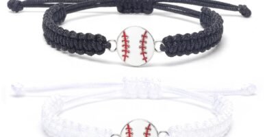 MANYC 2pcs Braided Sport Bracelets, Sports Accessories Adjustable, Baseball, Volleyball, Basketball, Soccer, Football Jewelry for Fans, Ideal for Birthday or Halloween Gifts (Baseball 2PCS)