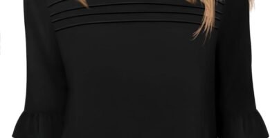 Blingfit 3/4 Length Sleeve Shirts for Womens Pleated Summer Tops 2025 Ruffle Bell Sleeve Fasion Trendy Spring Blouses