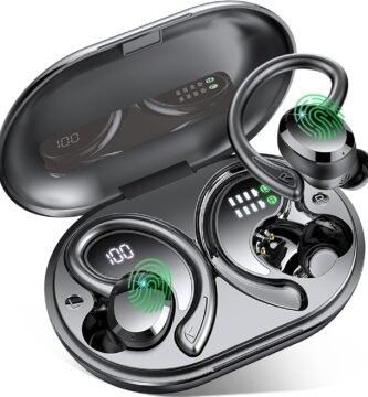 Wireless Earbuds Sport, 2025 Bluetooth 5.4 Headphones Bass Hi-Fi Stereo Over Ear Buds, 56Hrs Noise Cancelling Headset with Earhook, IP7 Waterproof Earphones Workout Running for Laptop Pad Android iOS