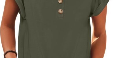 ANRABESS Womens Short Sleeve Henley Tops V Neck Dressy Casual Loose Fit Shirts Summer Flowy Blouses 2025 Trendy Clothes