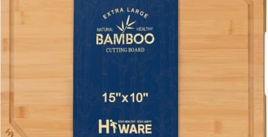 Hiware Bamboo Cutting Board for Kitchen, Heavy Duty Wood Cutting Board with Juice Groove, 100% Organic Bamboo, Pre Oiled, 15" x 10"