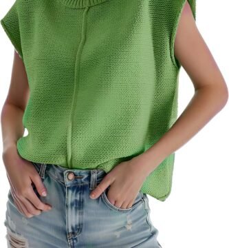 Womens Cap Sleeve Sweater Casual Sweater Vest Sleeveless Pullover Sweater Loose Fit Sweater Tops Lightweight